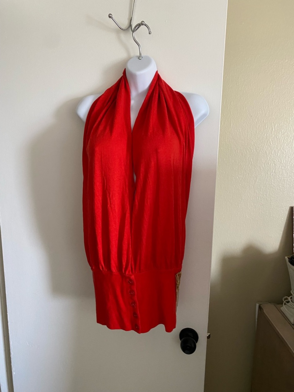 Patrizia Pepe Red Draped Halter Scarf Top